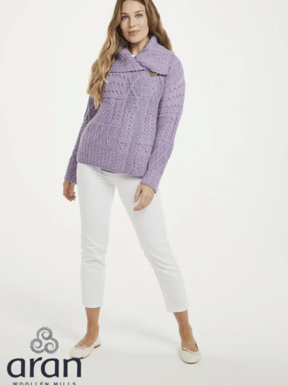 Discount Sweater Shop Patchwork One Button Cardigan Lilac