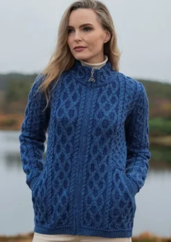 Fashion Sweater Shop Plated Zip Cardigan Blue Marl