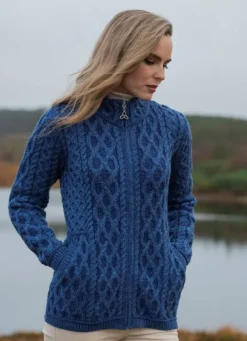 Fashion Sweater Shop Plated Zip Cardigan Blue Marl