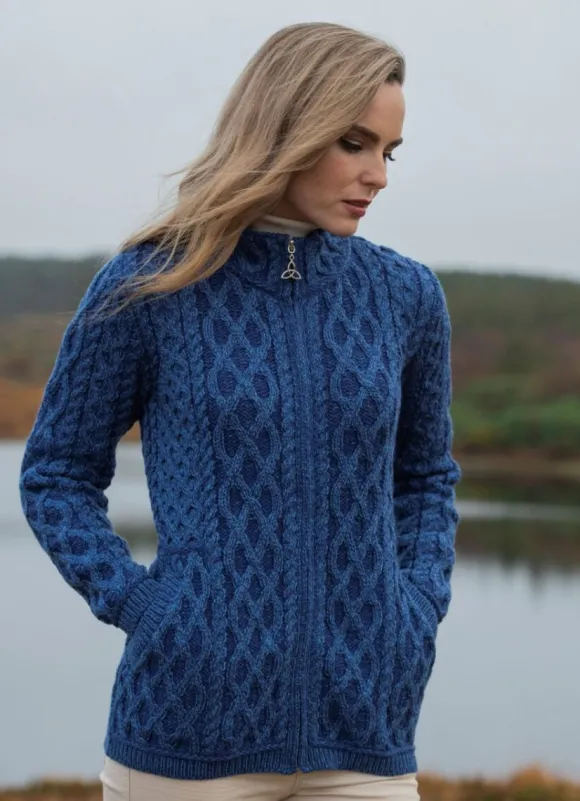 Fashion Sweater Shop Plated Zip Cardigan Blue Marl