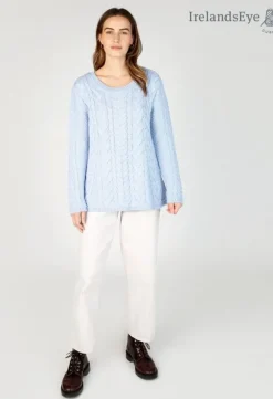 Online Sweater Shop Primrose Aran Sweater Ice Blue