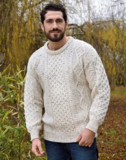 Sale Sweater Shop Pure Wool Aran Sweater Natural Fleck