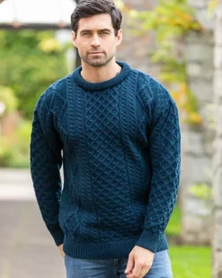 Sale Sweater Shop Pure Wool Aran Sweater Unisex Black Watch