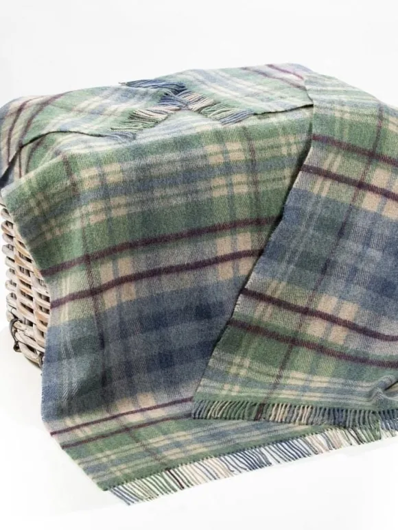 Sale Sweater Shop Pure Wool Throw Blue Green Plaid - Col.LW100