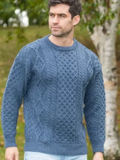 Fashion Sweater Shop Pure Wool Unisex Aran Sweater Denim