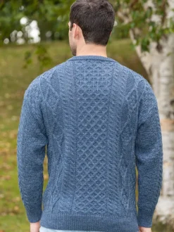 Fashion Sweater Shop Pure Wool Unisex Aran Sweater Denim