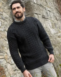 Clearance Sweater Shop Pure Wool Unisex Aran Sweater Charcoal