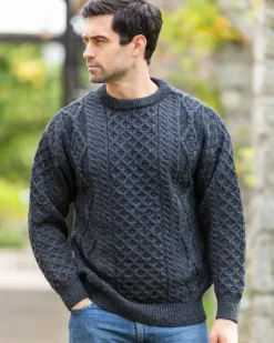 Clearance Sweater Shop Pure Wool Unisex Aran Sweater Charcoal