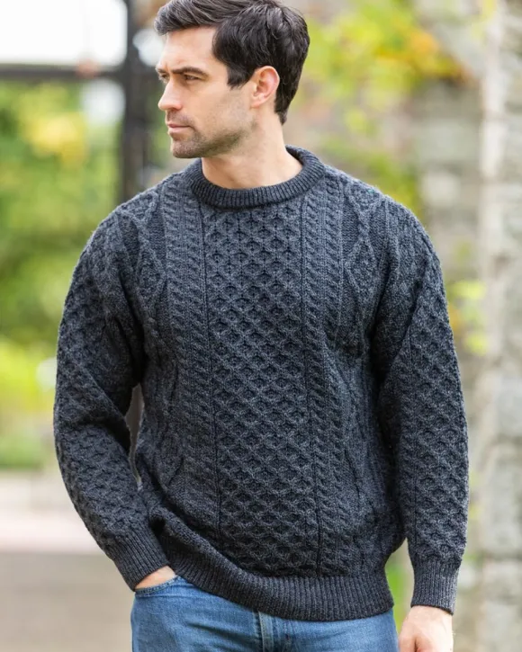 Clearance Sweater Shop Pure Wool Unisex Aran Sweater Charcoal