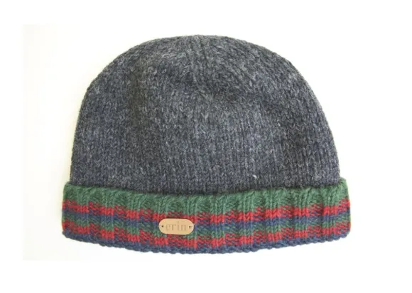 Fashion Sweater Shop Rib pullon Turnup Hat Charcoal Green