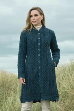 Best Sweater Shop Scallop Edge Coat-Mallard Blue