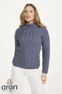 Hot Sweater Shop Shaped Crew Neck Sweater Merino Wool Denim Blue