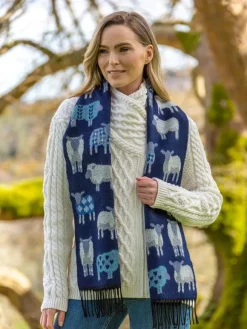 Fashion Sweater Shop Sheep Motif Scarf Navy