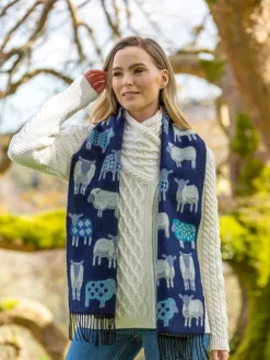Fashion Sweater Shop Sheep Motif Scarf Navy