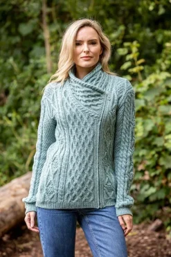 Hot Sweater Shop Side Zip Cable knit Sweater with Claddagh Zip