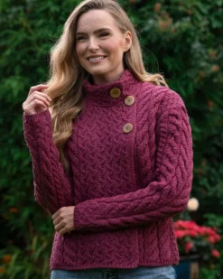 Fashion Sweater Shop Super Soft Aran Button Cardigan Rose