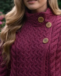 Fashion Sweater Shop Super Soft Aran Button Cardigan Rose