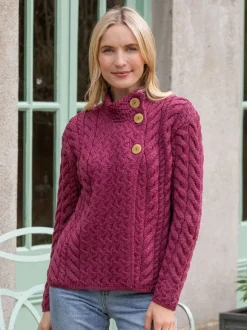 Fashion Sweater Shop Super Soft Aran Button Cardigan Rose