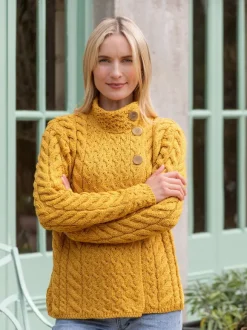 Outlet Sweater Shop Super Soft Aran Button Cardigan Sunshine
