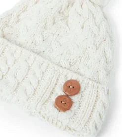 Best Sweater Shop Super Soft Aran Hat with Triskelion Buttons - natural
