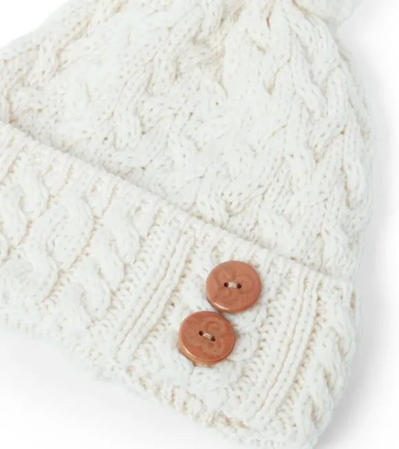 Best Sweater Shop Super Soft Aran Hat with Triskelion Buttons - natural