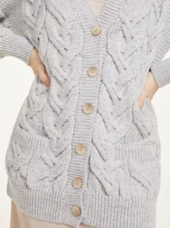 New Sweater Shop Super Soft Aran V Neck Cardigan Silver