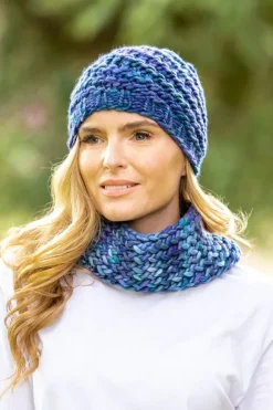 Sale Sweater Shop Super Soft Handmade in Ireland Snood and Spiral Hat Set - Blue Mix