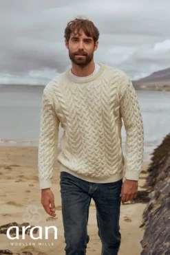 Sale Sweater Shop Super Soft Mens Aran Sweater Natural