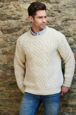 Best Sweater Shop Super Soft Traditional Aran Sweater Natural