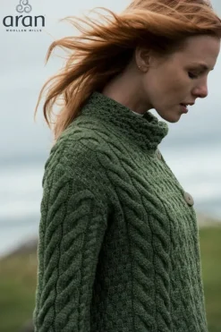 Discount Sweater Shop Supersoft Aran Cardigan with 3 buttons - Green