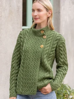 Discount Sweater Shop Supersoft Aran Cardigan with 3 buttons - Green