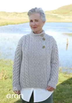 Outlet Sweater Shop Supersoft Aran Cardigan with 3 buttons - Oatmeal