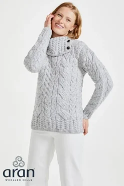 Discount Sweater Shop Supersoft Button Neck Sweater - Silver