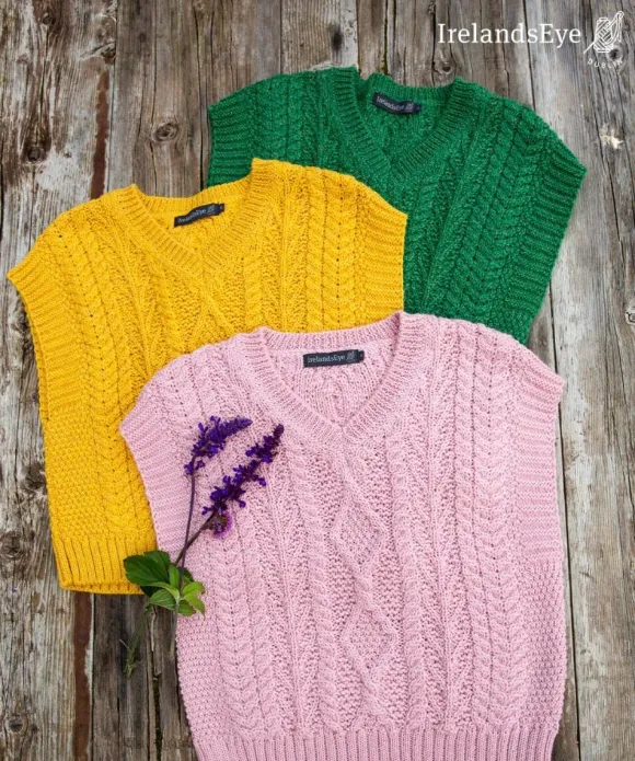 Hot Sweater Shop Sweetpea V Neck Aran Vest Sunflower