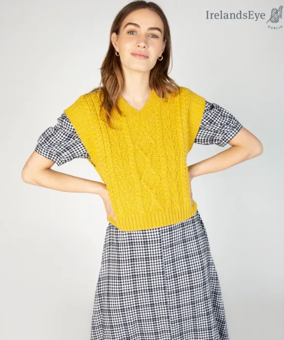 Hot Sweater Shop Sweetpea V Neck Aran Vest Sunflower