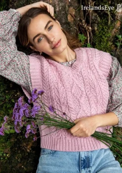 Clearance Sweater Shop Sweetpea V Neck Aran Vest Pale Pink