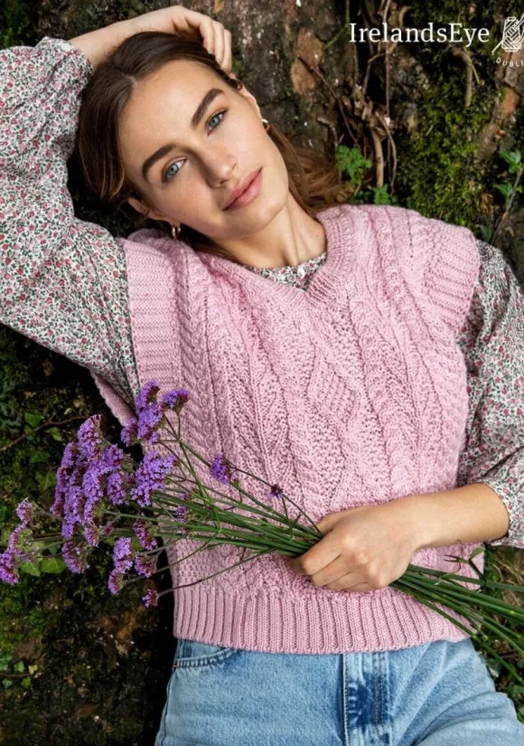 Clearance Sweater Shop Sweetpea V Neck Aran Vest Pale Pink