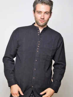 Online Sweater Shop Traditional Grandfather Shirt SW59 Black