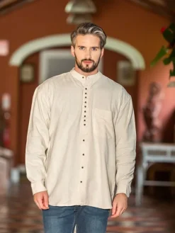 Clearance Sweater Shop Traditional Grandfather Shirt - Stone