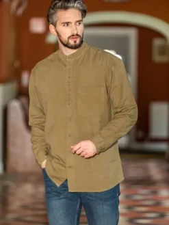 Sale Sweater Shop Traditional Grandfather Shirt - Moss