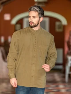 Sale Sweater Shop Traditional Grandfather Shirt - Moss