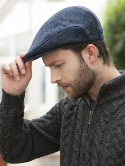 Fashion Sweater Shop Trinity Flat Cap Blue Herringbone col.34