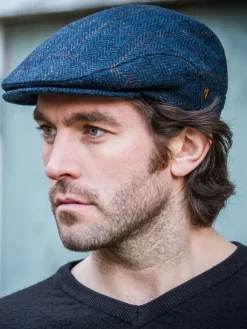 Fashion Sweater Shop Trinity Flat Cap Blue Herringbone col.34