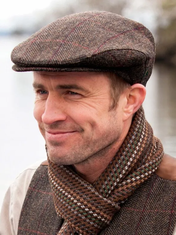 Outlet Sweater Shop Trinity Flat Cap Dark Brown Herringbone 335-1