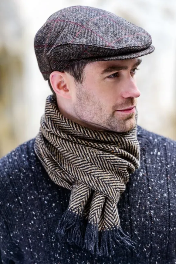 Outlet Sweater Shop Trinity Flat Cap Dark Brown Herringbone 335-1