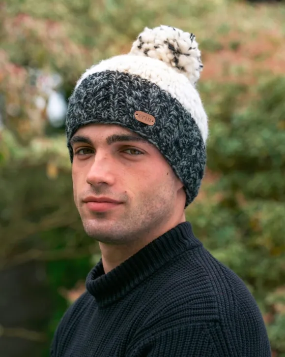 Online Sweater Shop Uneven Wool Bobble Hat Charcoal