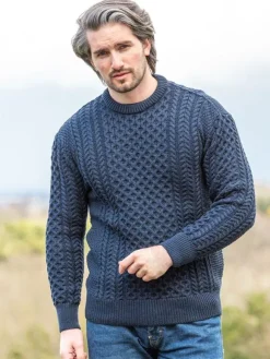 Outlet Sweater Shop Unisex 100% Merino Wool Aran Sweater - Blackwatch