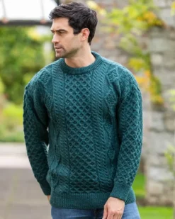 Clearance Sweater Shop Unisex Aran Sweater Moss Green