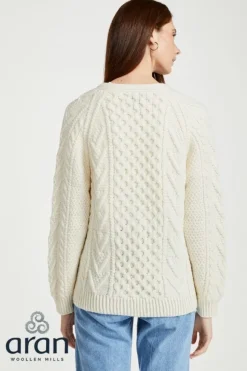 Fashion Sweater Shop Unisex Handknit V-Neck Button Cardigan - Natural