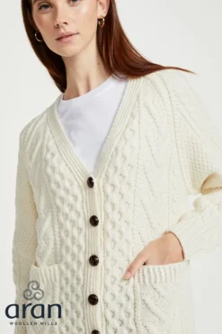 Fashion Sweater Shop Unisex Handknit V-Neck Button Cardigan - Natural